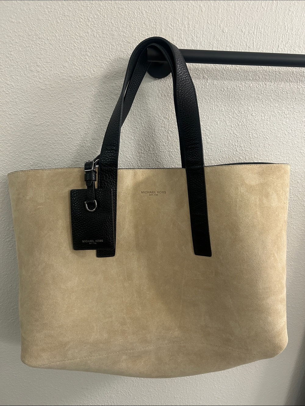 REVERSIBLE Michael Kors Black Pebbled Leather Tote with Logo Tag